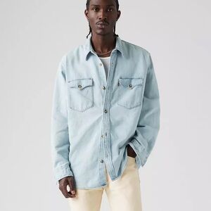 Levi's Men's Relaxed Fit Western Style Denim Shirt Light Wash Size Medium